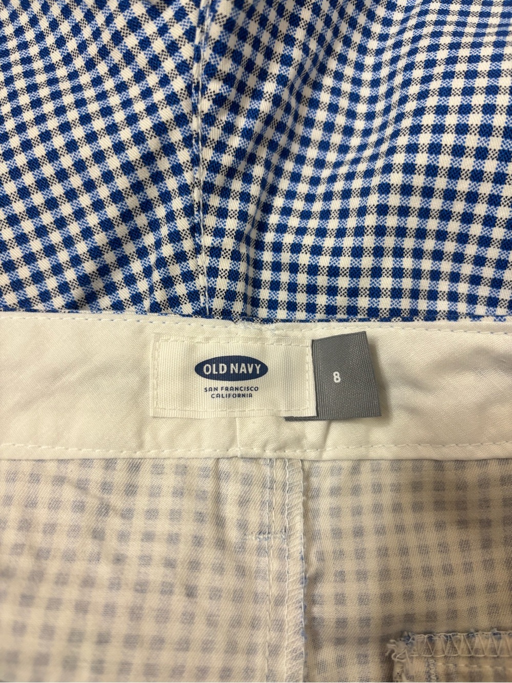 Old Navy blue white gingham cotton chino everyday mid rise summer shorts size 8 - Picture 13 of 14